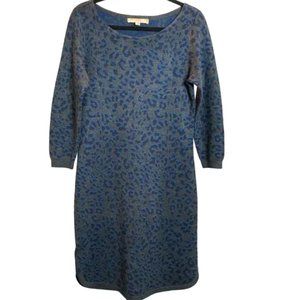 Ann Taylor LOFT Wool Blend Sweater Dress Leopard Print Gray Blue Office XSP